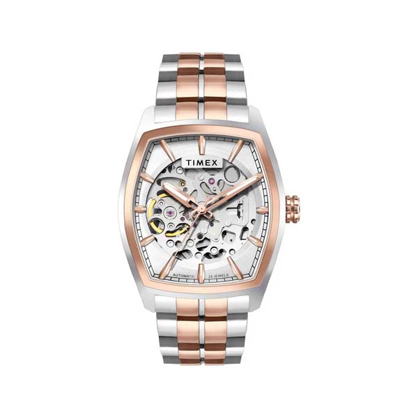 TIMEX Men Silver Rectangle Dial Analog Automatic Watch (TWEG25903)